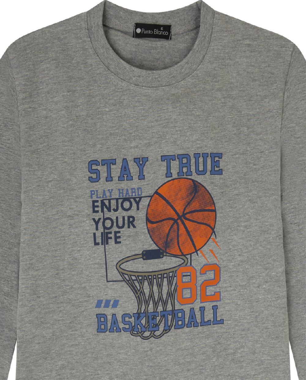 Punto Blanco Pijama Largo De Algodón Con Estampado Basquet