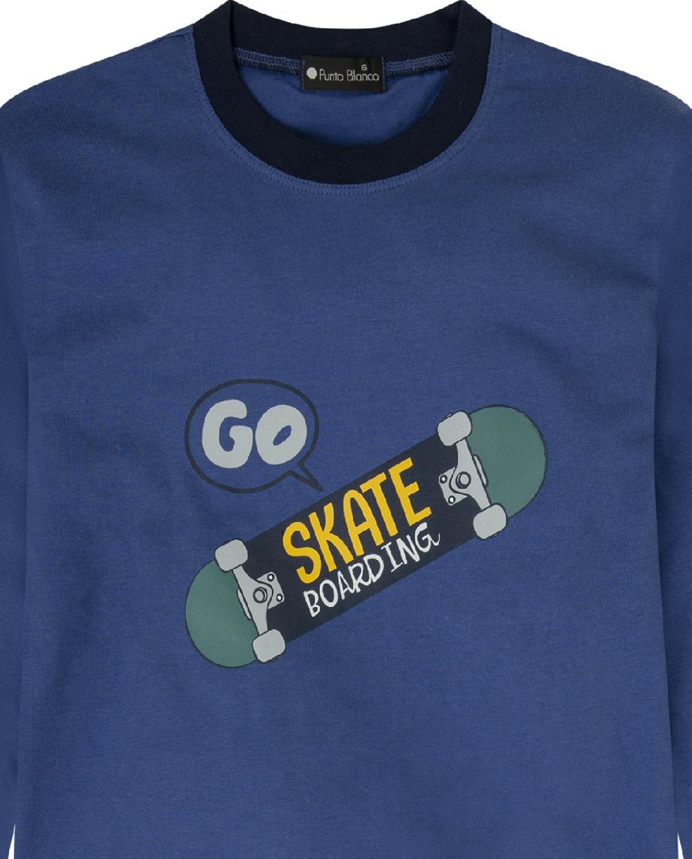 Punto Blanco Pijama Largo De Algodón Con Estampado Skate