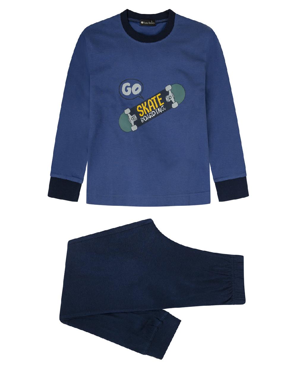 punto blanco Pijama largo de algodón con estampado Skate