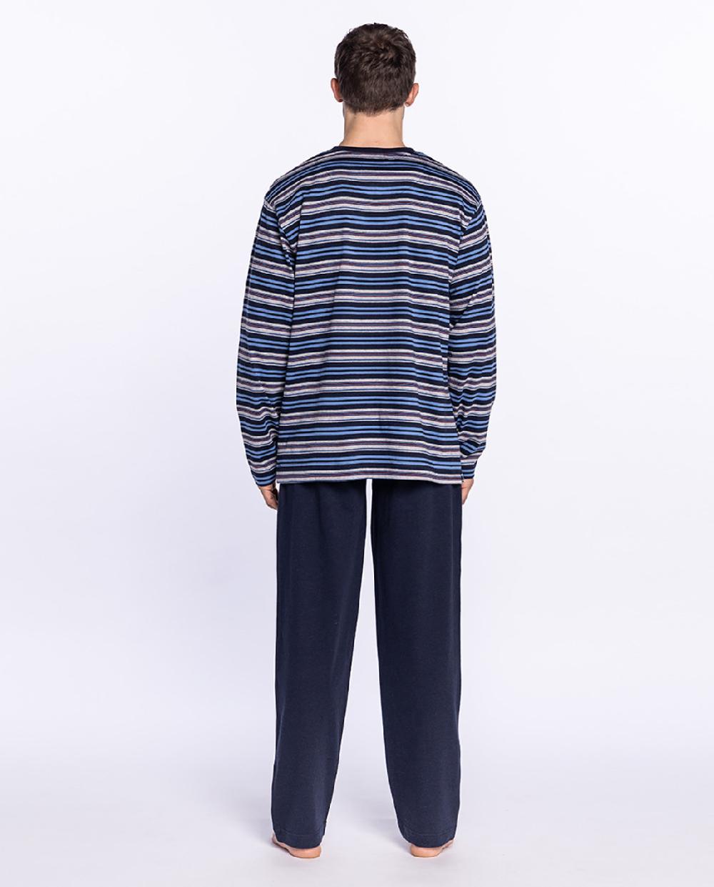 Punto Blanco Pijama Largo De Algodón Con Rayas Showery