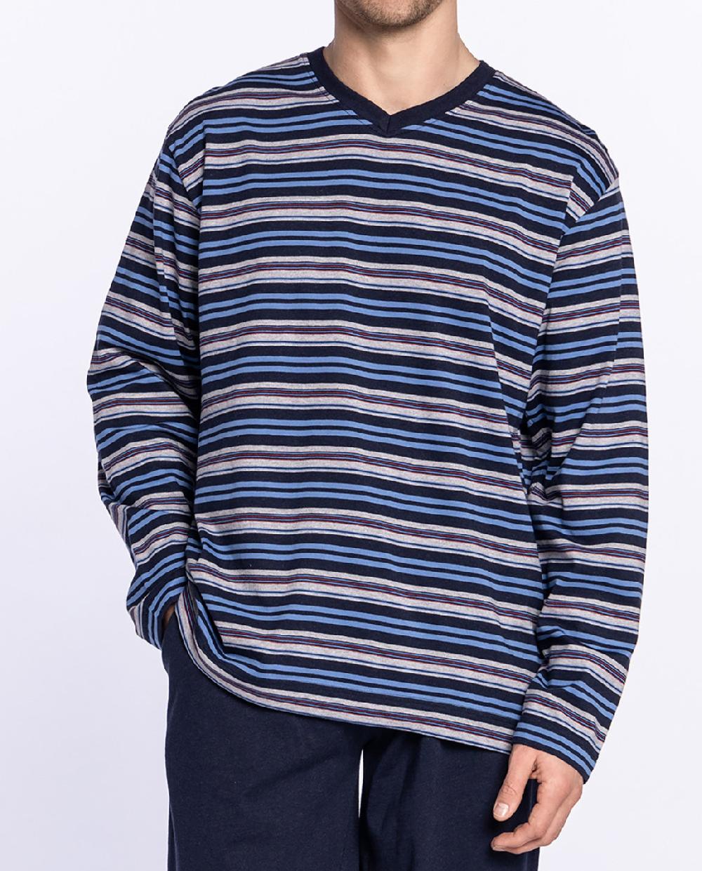 Punto Blanco Pijama Largo De Algodón Con Rayas Showery