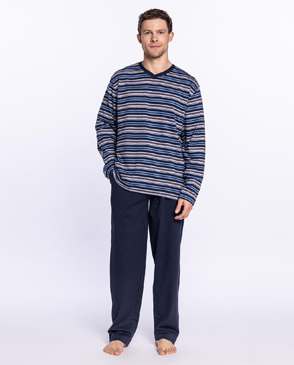 punto blanco Pijama largo de algodón con rayas Showery