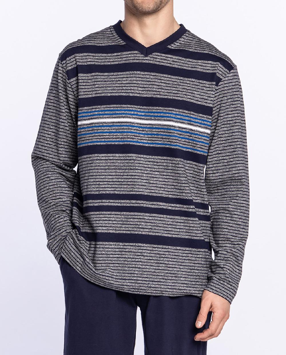 Punto Blanco Pijama Largo De Algodón Con Rayas Snowy