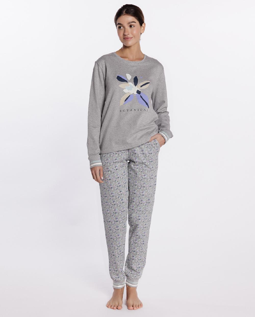 punto blanco Pijama largo de felpa estampada Botanical