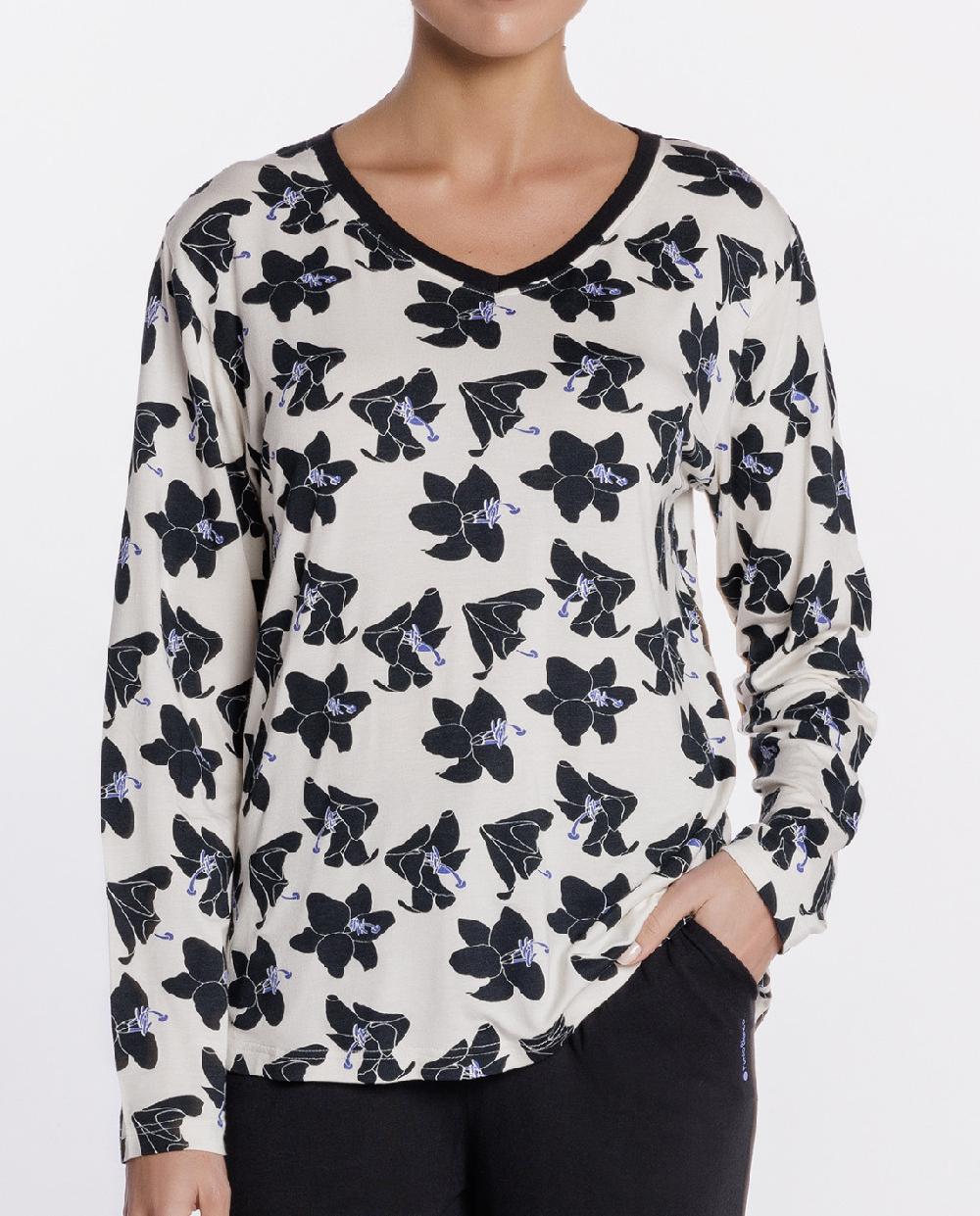 Punto Blanco Pijama Largo De Modal Elástico De Flores Lilium