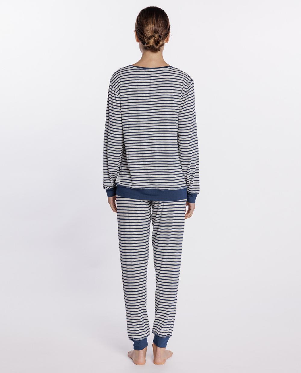 Punto Blanco Pijama Largo De Rayas En Modal Elástico Botanical