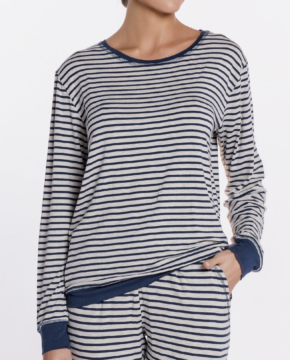 Punto Blanco Pijama Largo De Rayas En Modal Elástico Botanical