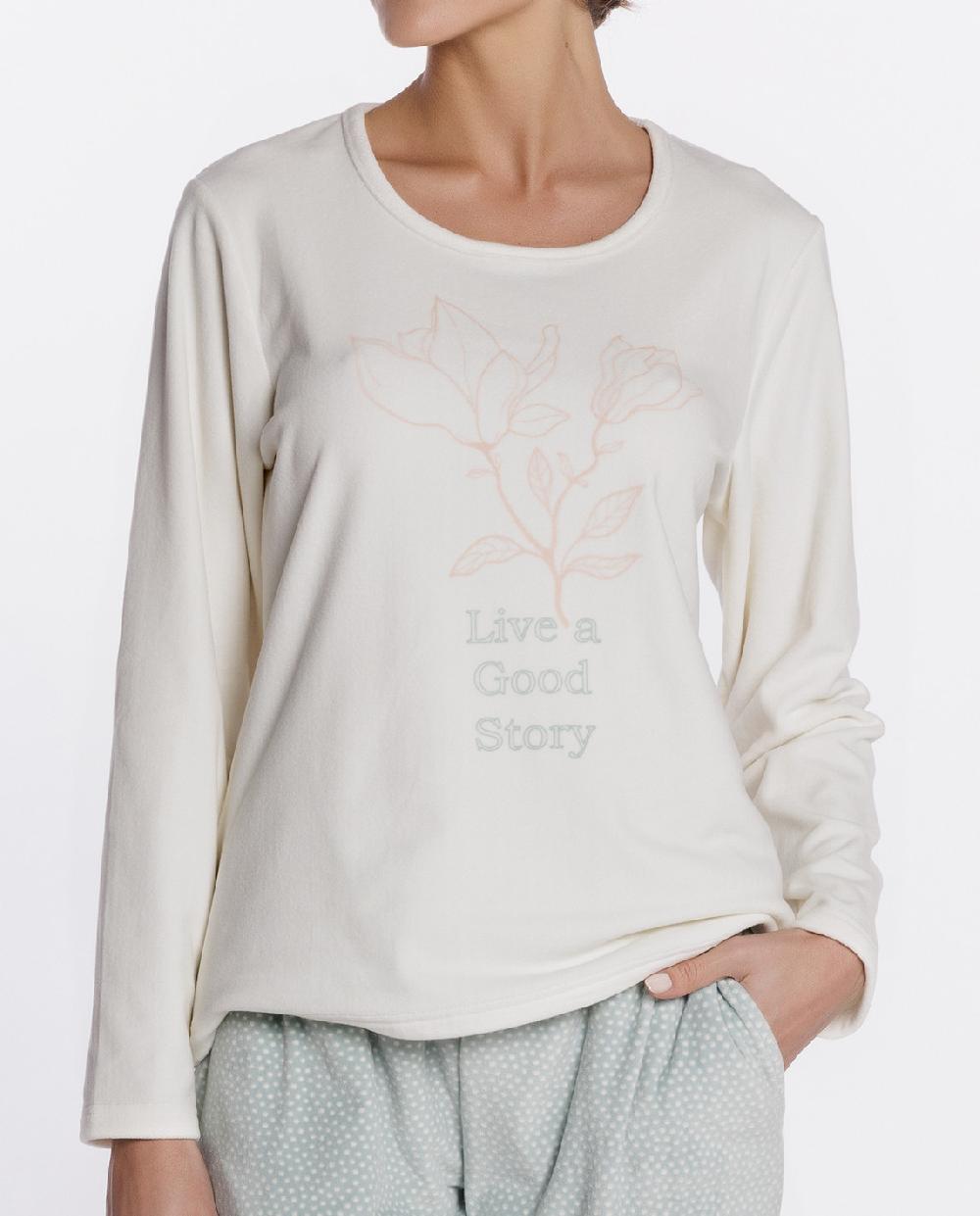 Punto Blanco Pijama Largo De Tejido Extra Suave Estampado Magnolia