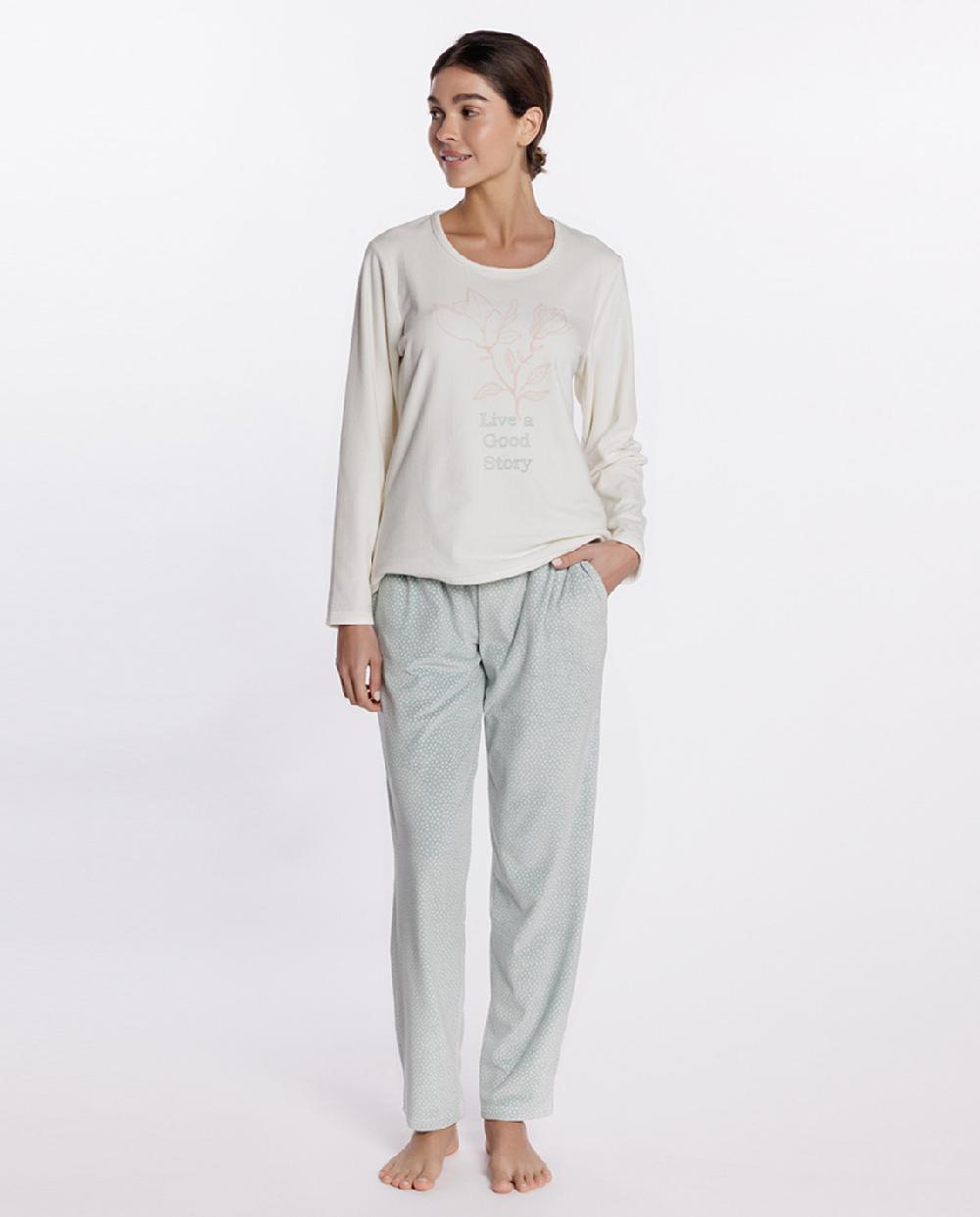 punto blanco Pijama largo de tejido extra suave estampado Magnolia