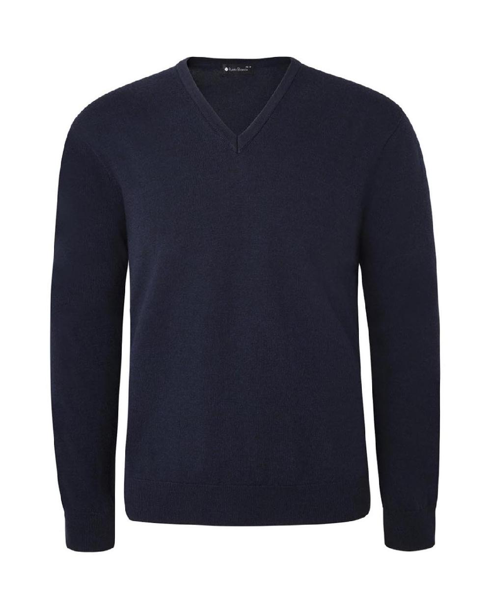 punto blanco Jersey cuello pico lana merino