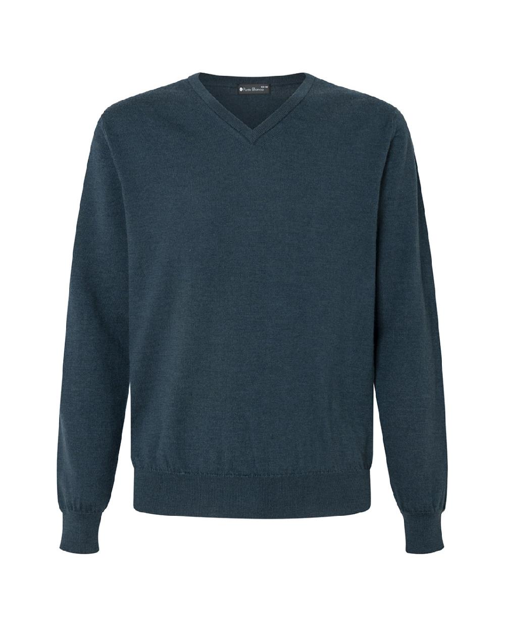 punto blanco Jersey cuello pico lana merino