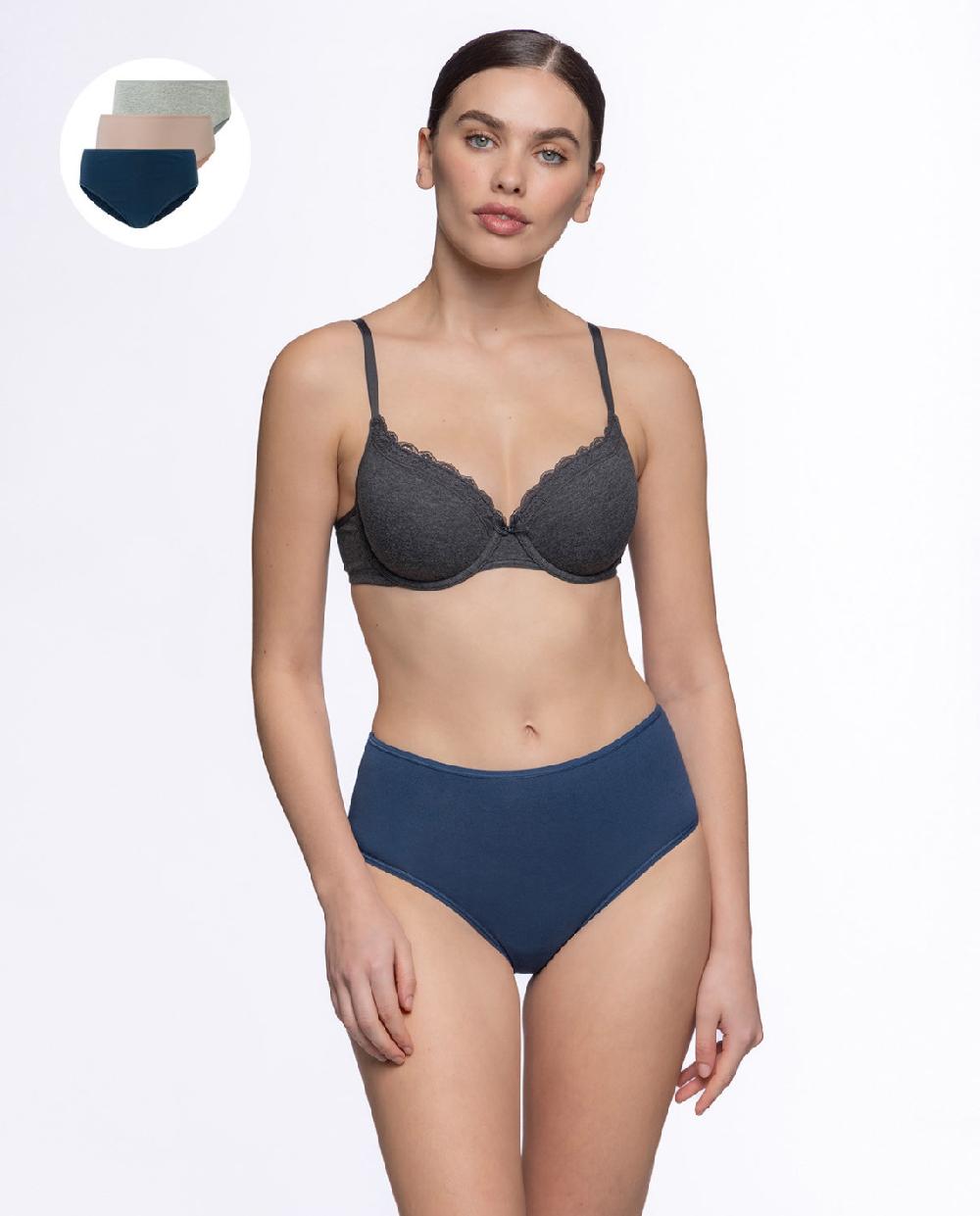 Punto Blanco Triplo Brief Alto De Algodón