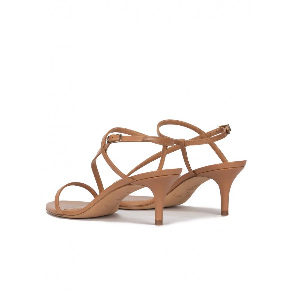 Pura López Sandalias De Tacón Medio En Piel Camel