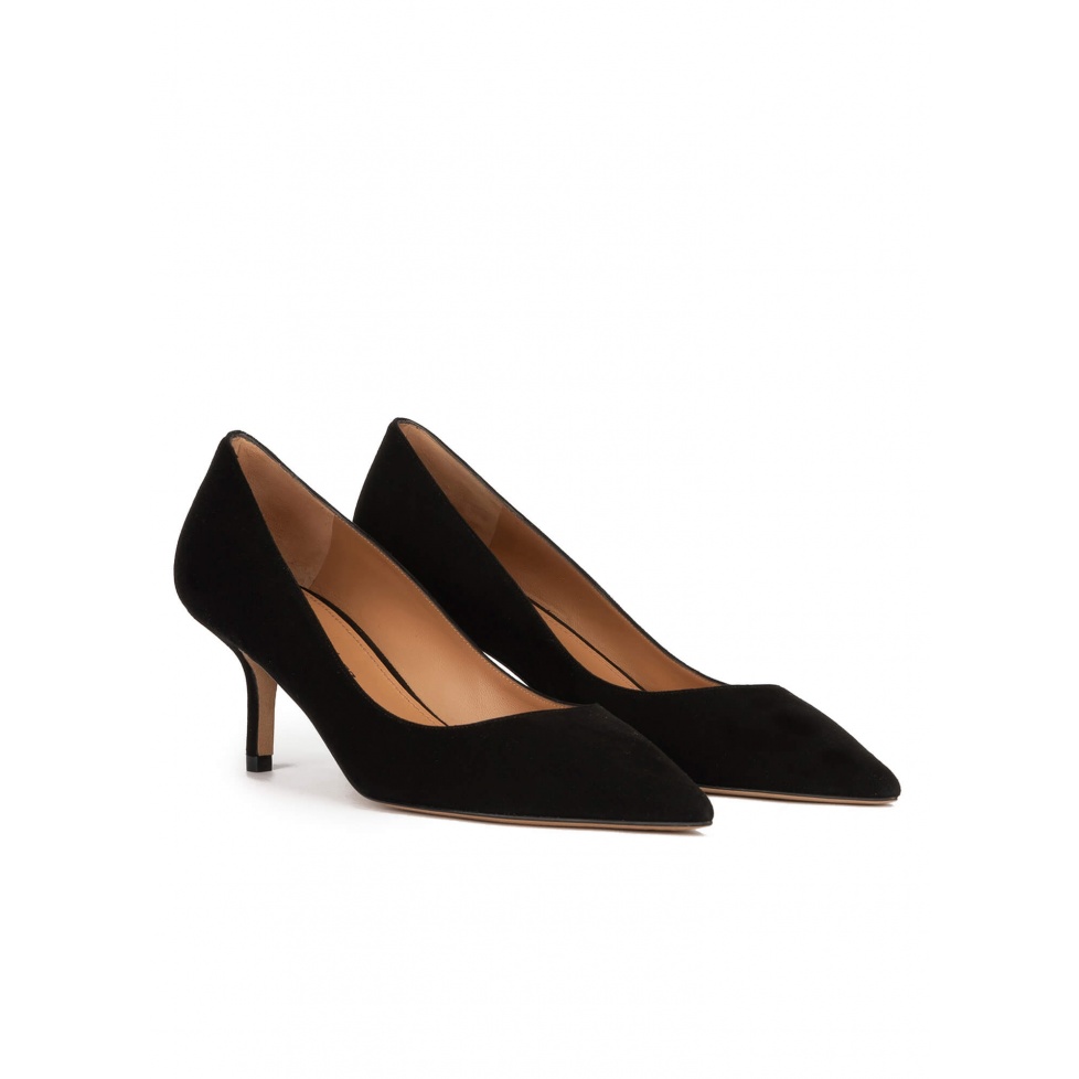 Pura López Zapatos Negros De Tacón Medio En Ante