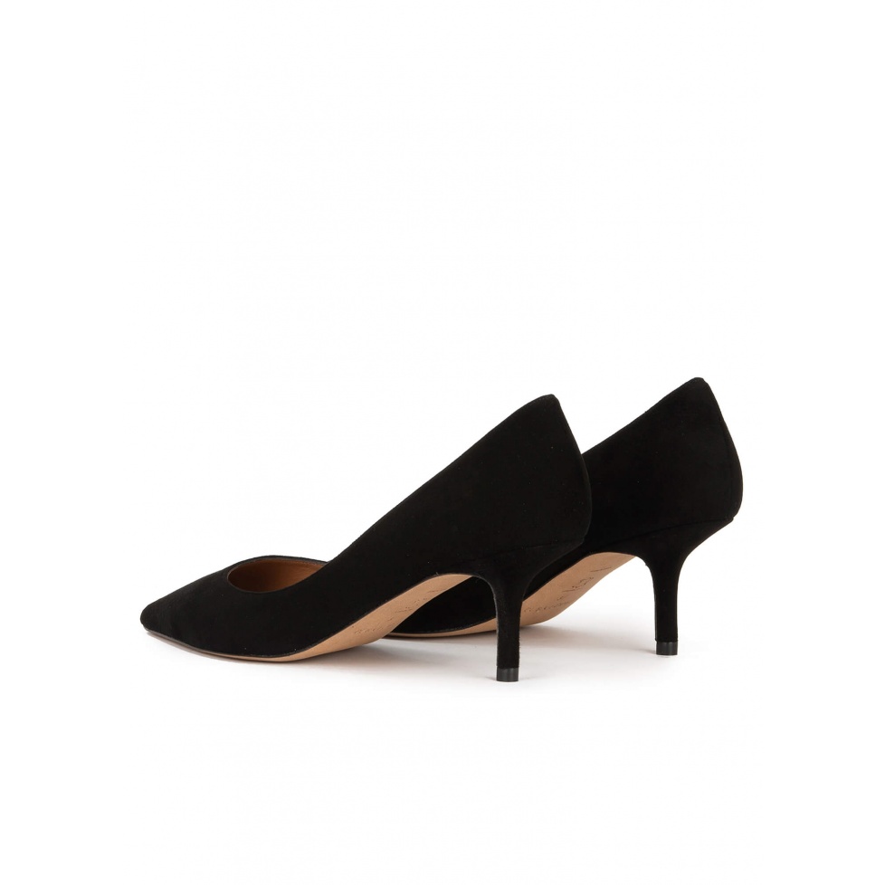 Pura López Zapatos Negros De Tacón Medio En Ante