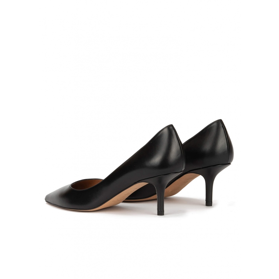 Pura López Zapatos Negros De Tacón Medio En Piel