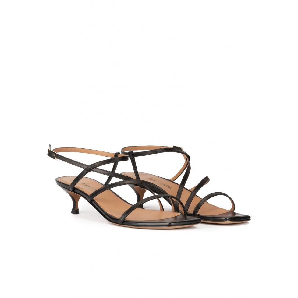 Pura López Sandalias De Puntera Cuadrada Con Tacón Medio En Piel Color Negro