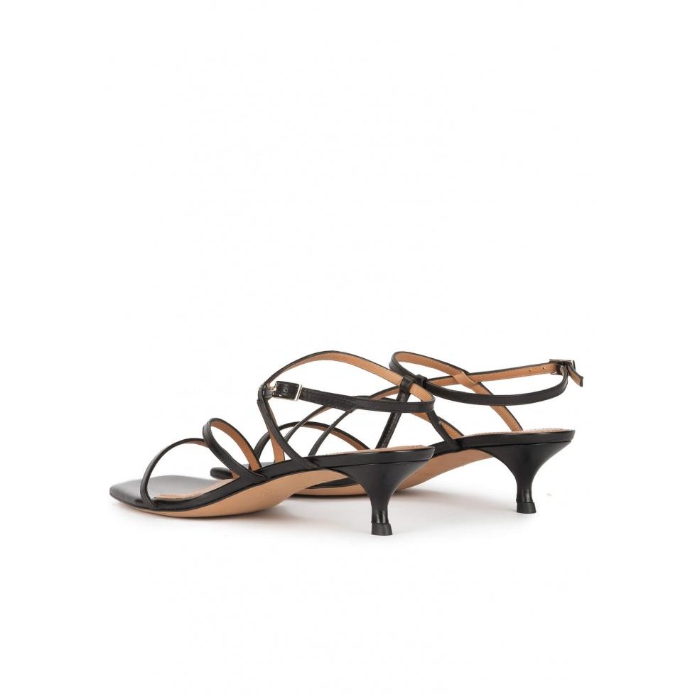 Pura López Sandalias De Puntera Cuadrada Con Tacón Medio En Piel Color Negro