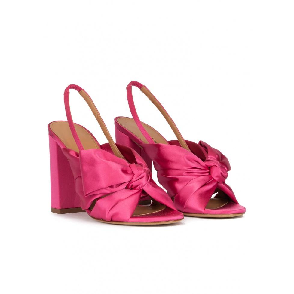 Pura López Sandalias De Tacón Alto Ancho En Raso Fucsia