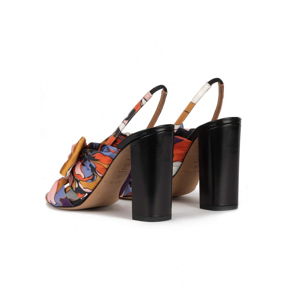 Pura López Sandalias De Tacón Alto Ancho En Tejido Con Print Floral