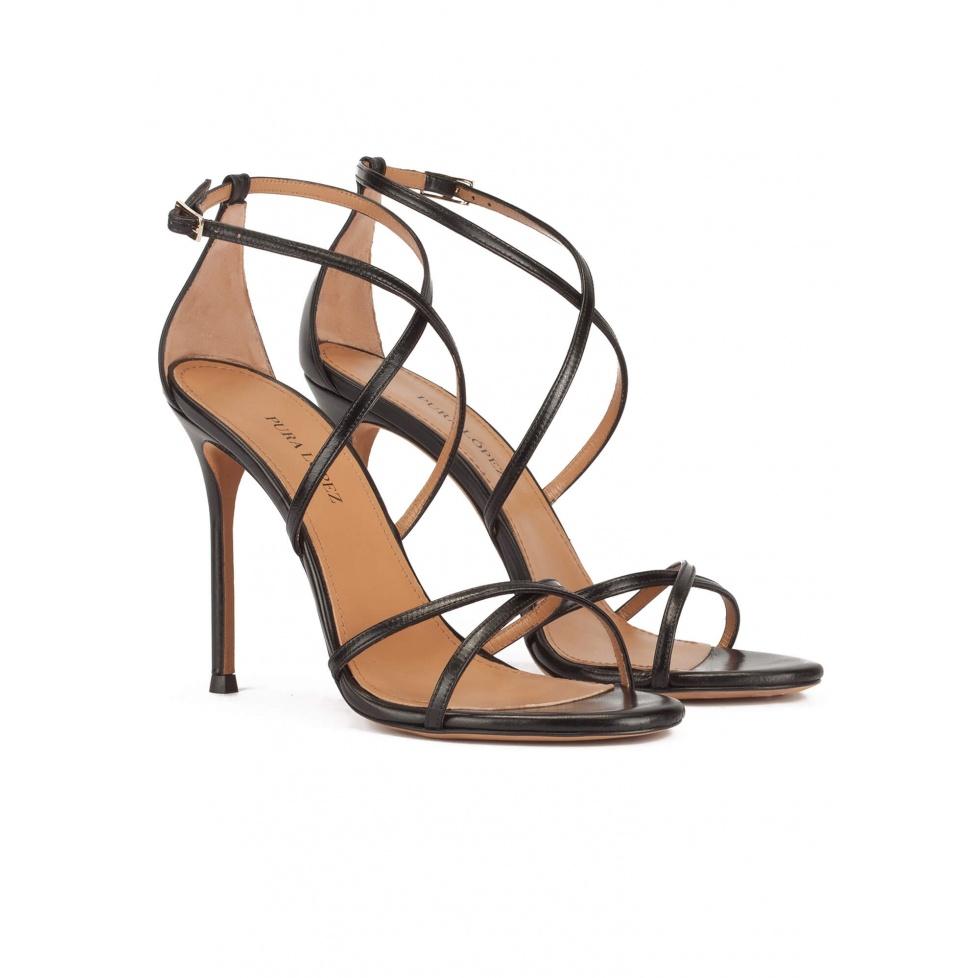 Pura López Sandalias De Tacón Alto Con Tiras Cruzadas En Piel Color Negro