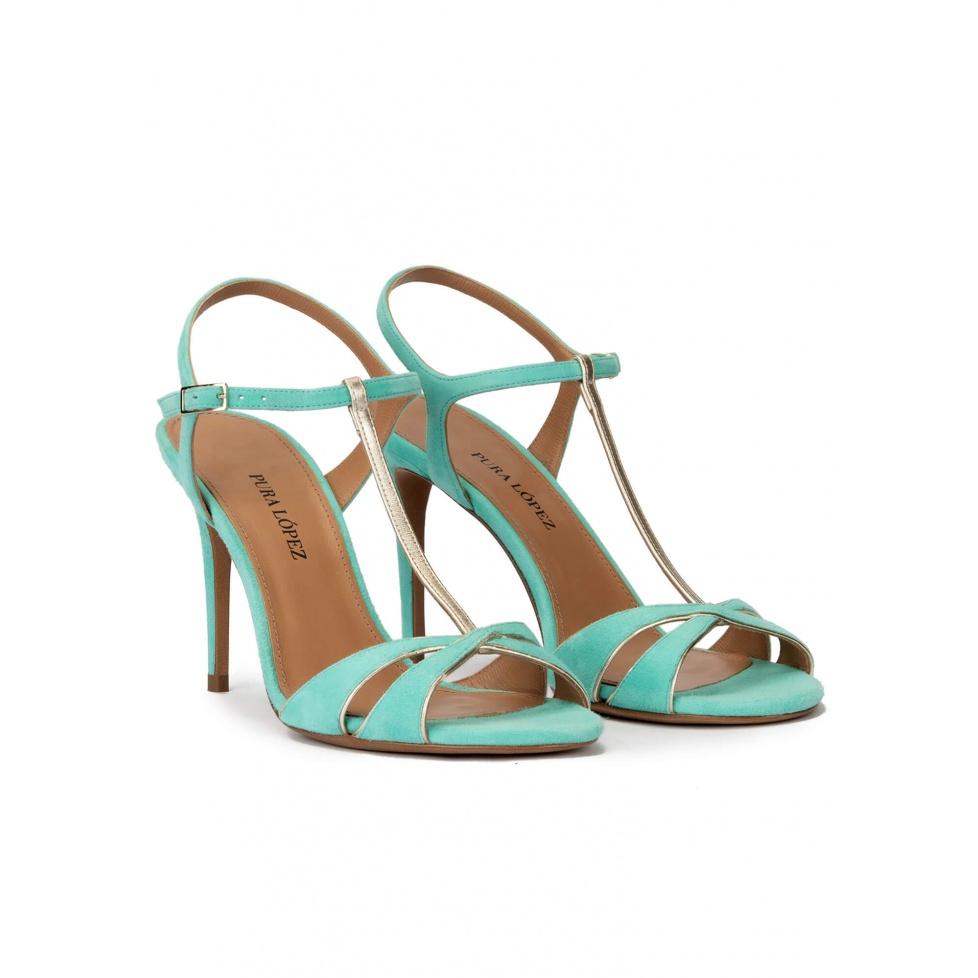 Pura López Sandalias De Tacón Alto De 90mm En Ante Aguamarina