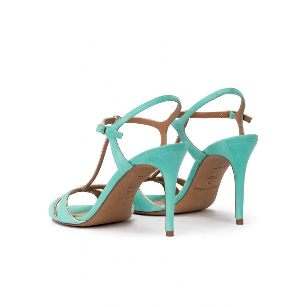 Pura López Sandalias De Tacón Alto De 90mm En Ante Aguamarina