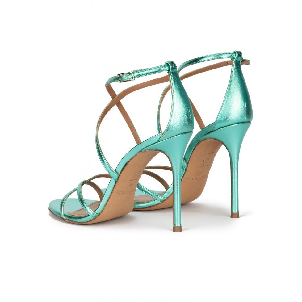 Pura López Sandalias De Tacón Alto En Piel Metalizada Aguamarina