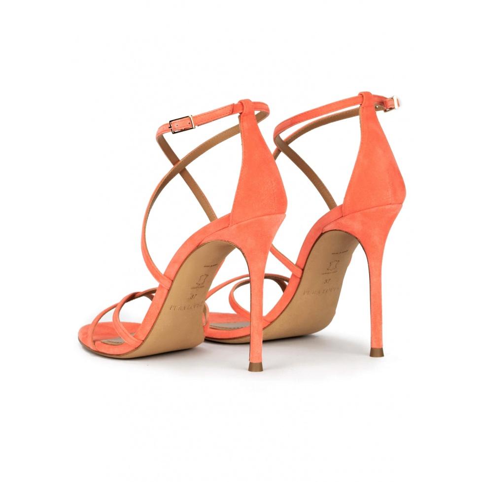 Pura López Sandalias De Tacón En Ante Coral Con Tiras Cruzadas