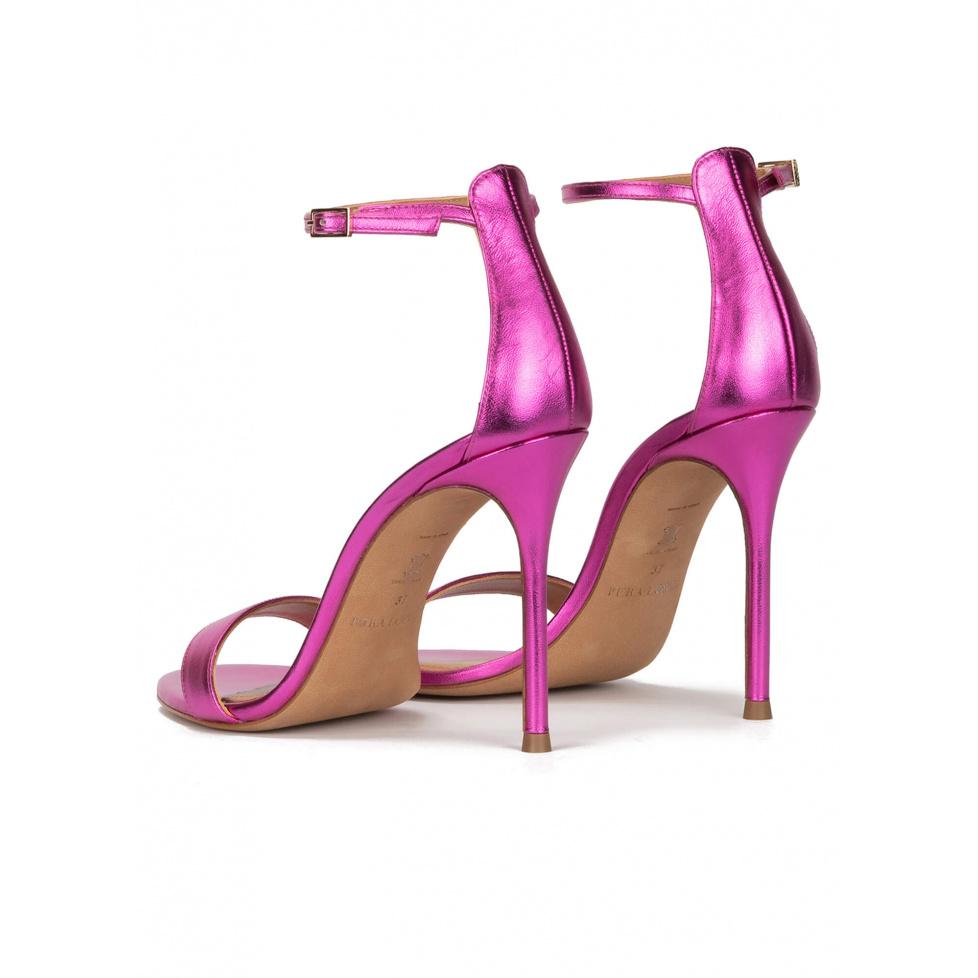 Pura López Sandalias Fucsia Metalizadas Con Tacón Alto