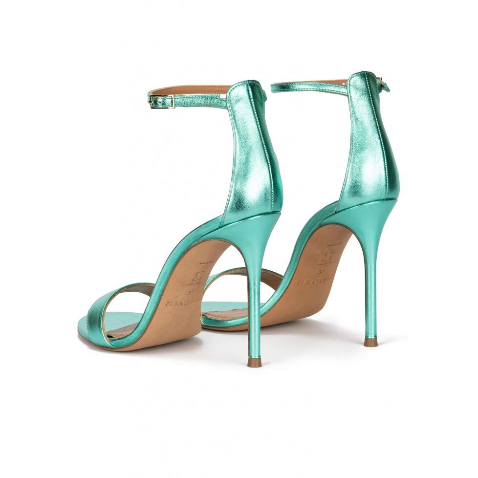 Pura López Sandalias Metalizadas Con Tacón Alto En Verde Aguamarina