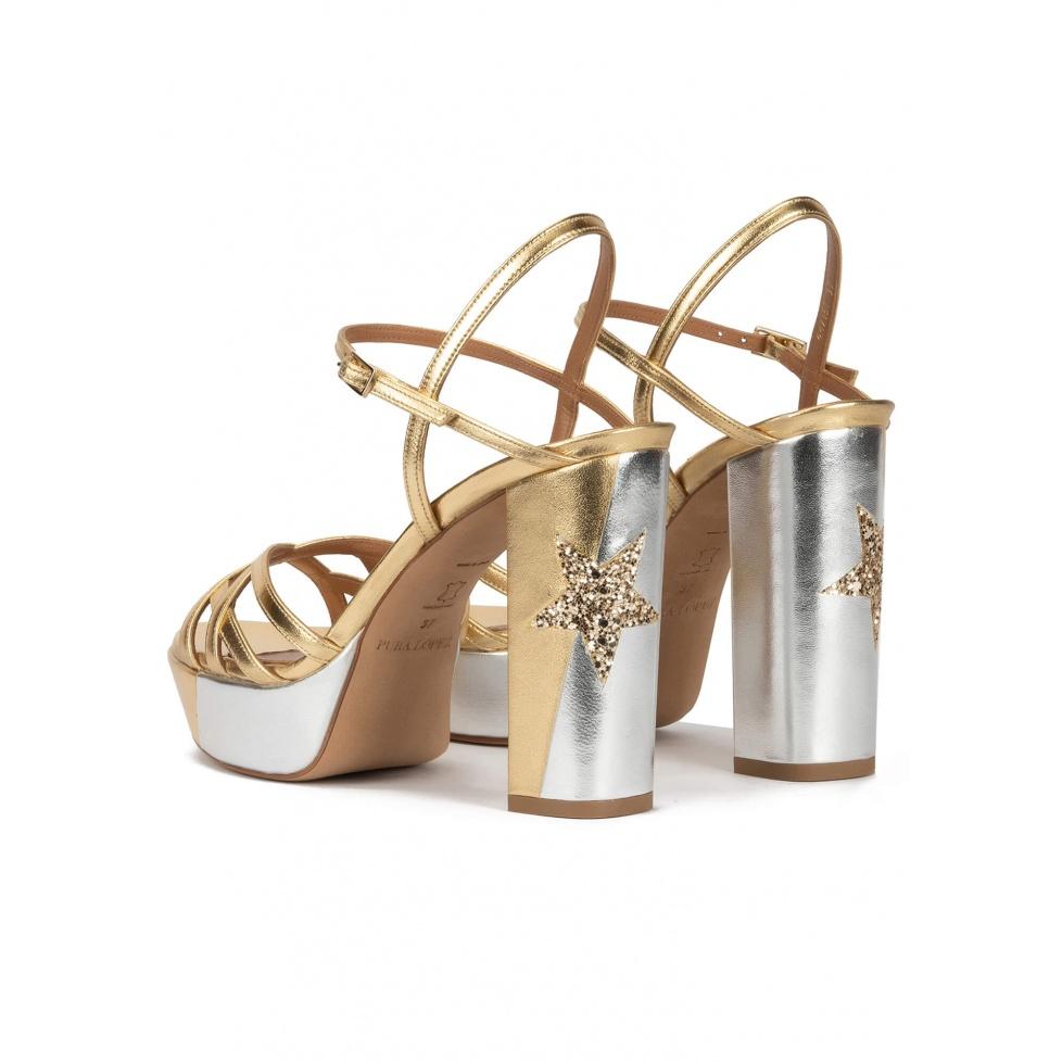 Pura López Sandalias Metalizadas De Tacón Alto Ancho Con Plataforma