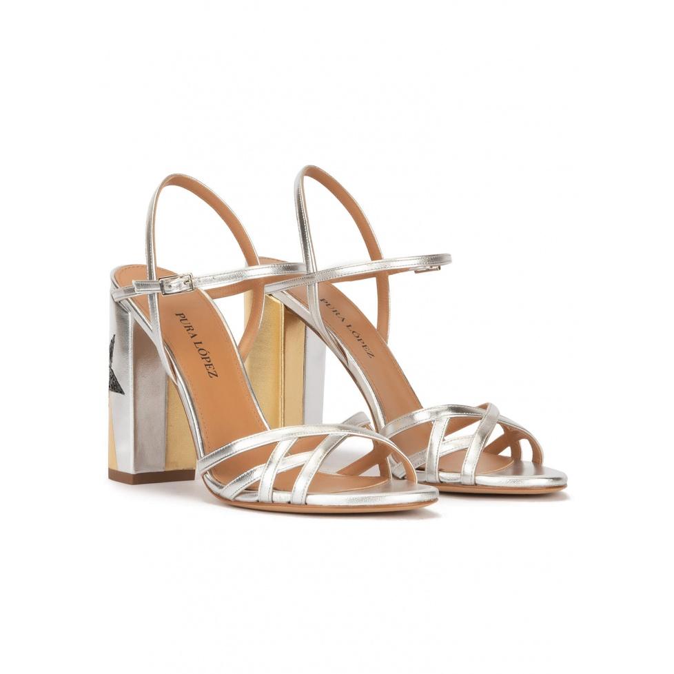 Pura López Sandalias Metalizadas De Tacón Ancho Con Detalle De Estrella