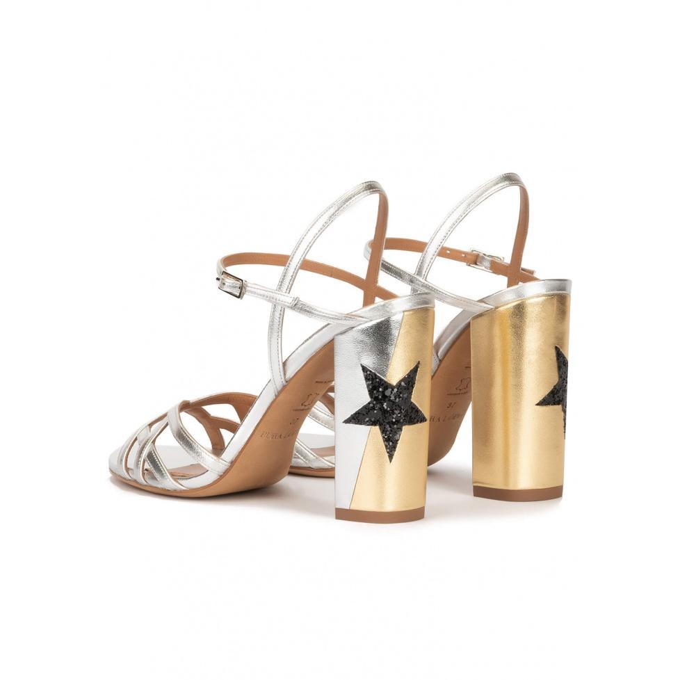 Pura López Sandalias Metalizadas De Tacón Ancho Con Detalle De Estrella
