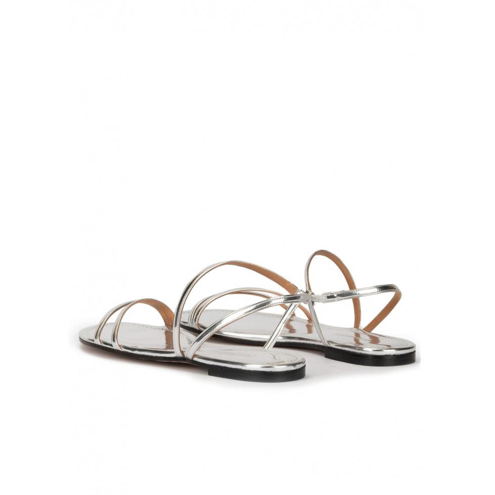 Pura López Sandalias Planas De Finas Tiras En Piel Color Plata