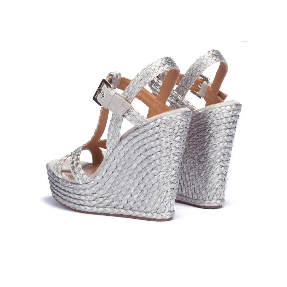 Pura López Sandalias Plateadas De Cuña Alta Con Tira En T