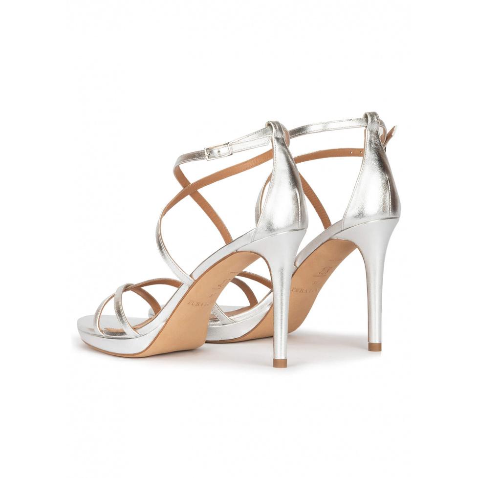 Pura López Sandalias Plateadas De Piel Con Tacón Alto Y Plataforma