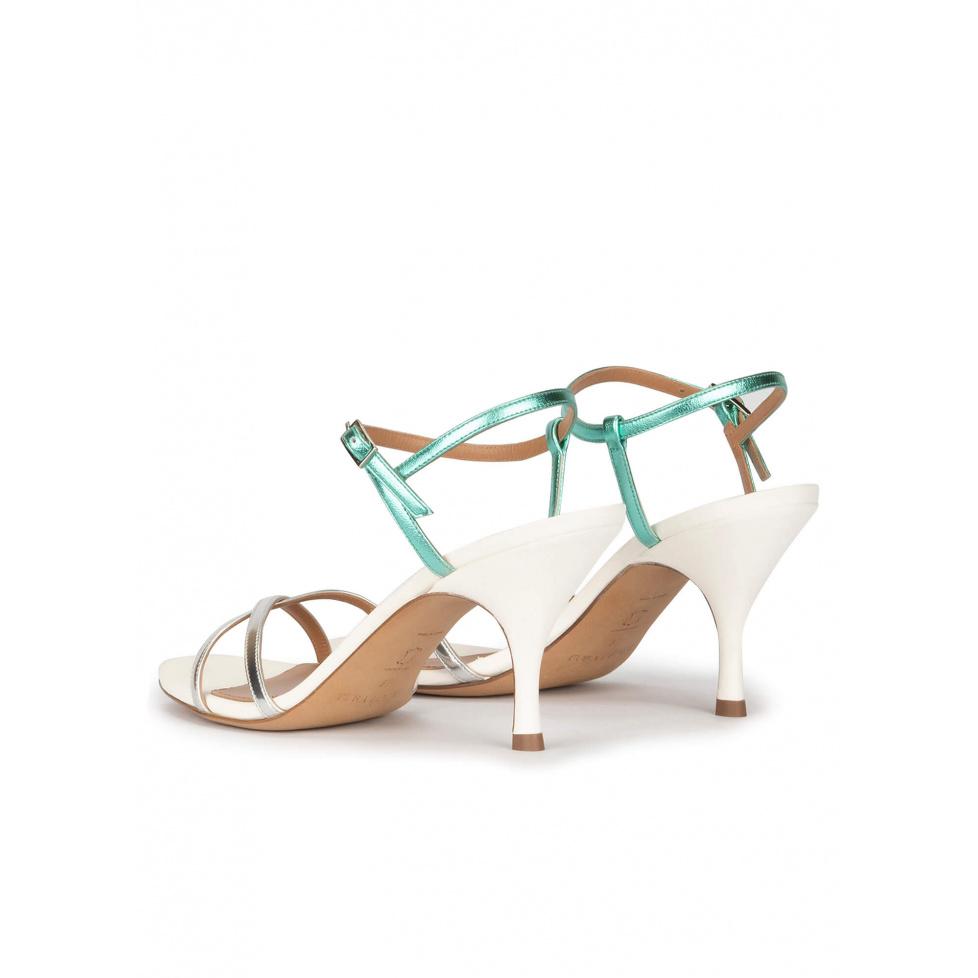 Pura López Sandalias Plateadas De Tacón Medio En Piel