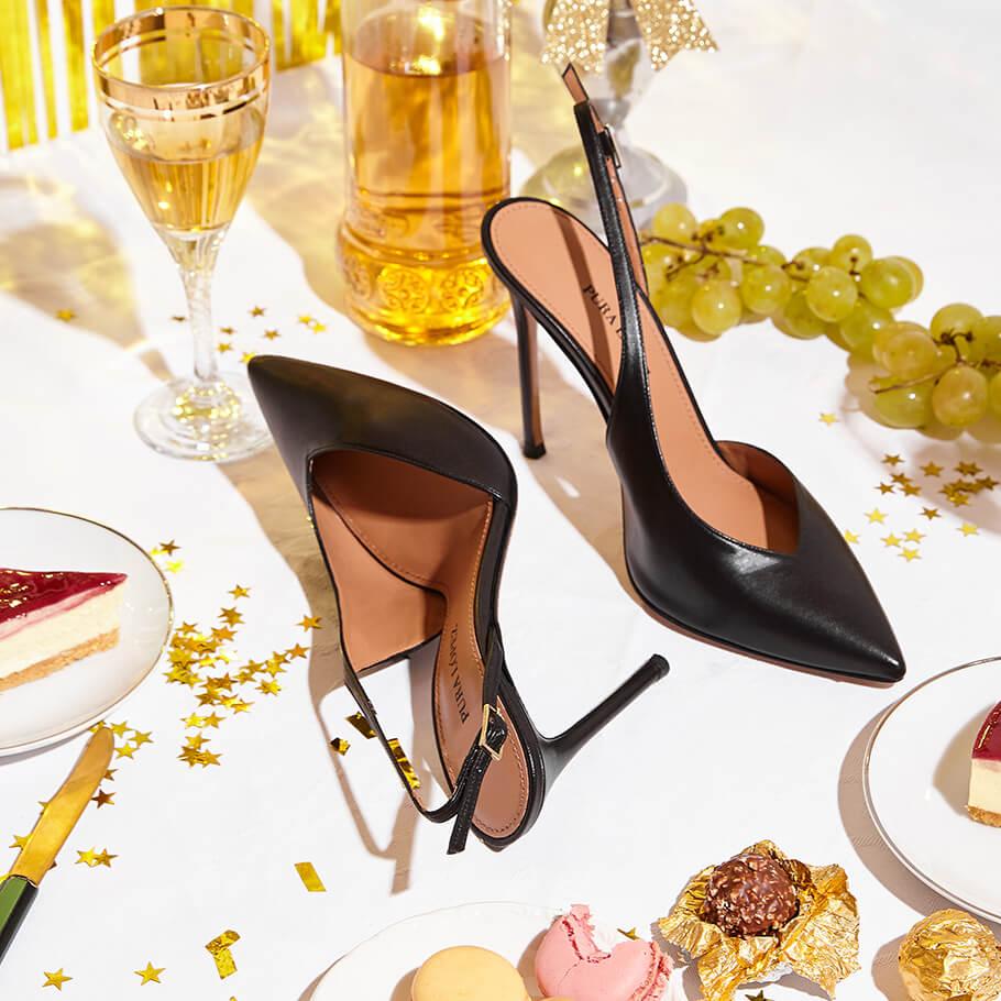 Pura López Slingbacks De Tacón Alto Con Escote Asimétrico En Piel Color Negro