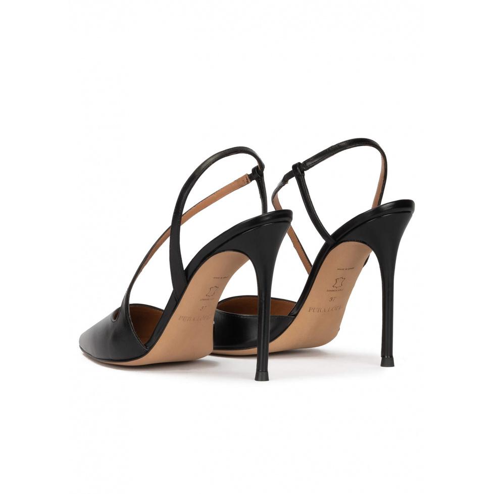 Pura López Zapatos Destalonados De Punta Afilada Y Tacón Alto En Piel Color Negro