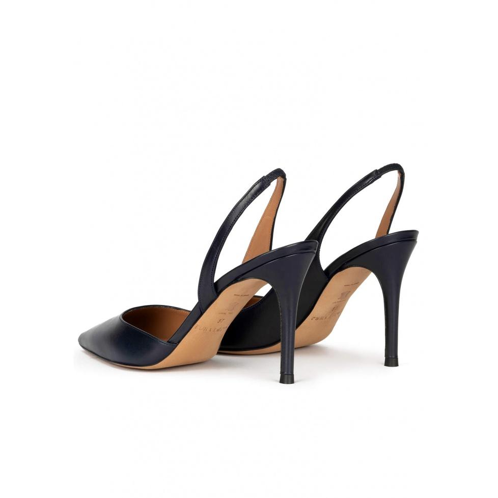 Pura López Zapatos Destalonados De Tacón Alto Y Punta Fina En Piel Azul Marino