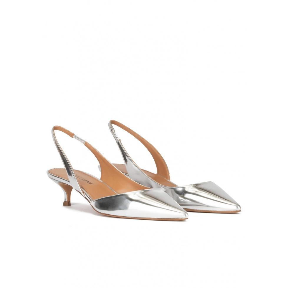 Pura López Zapatos Destalonados De Tacón Medio En Piel Plateada