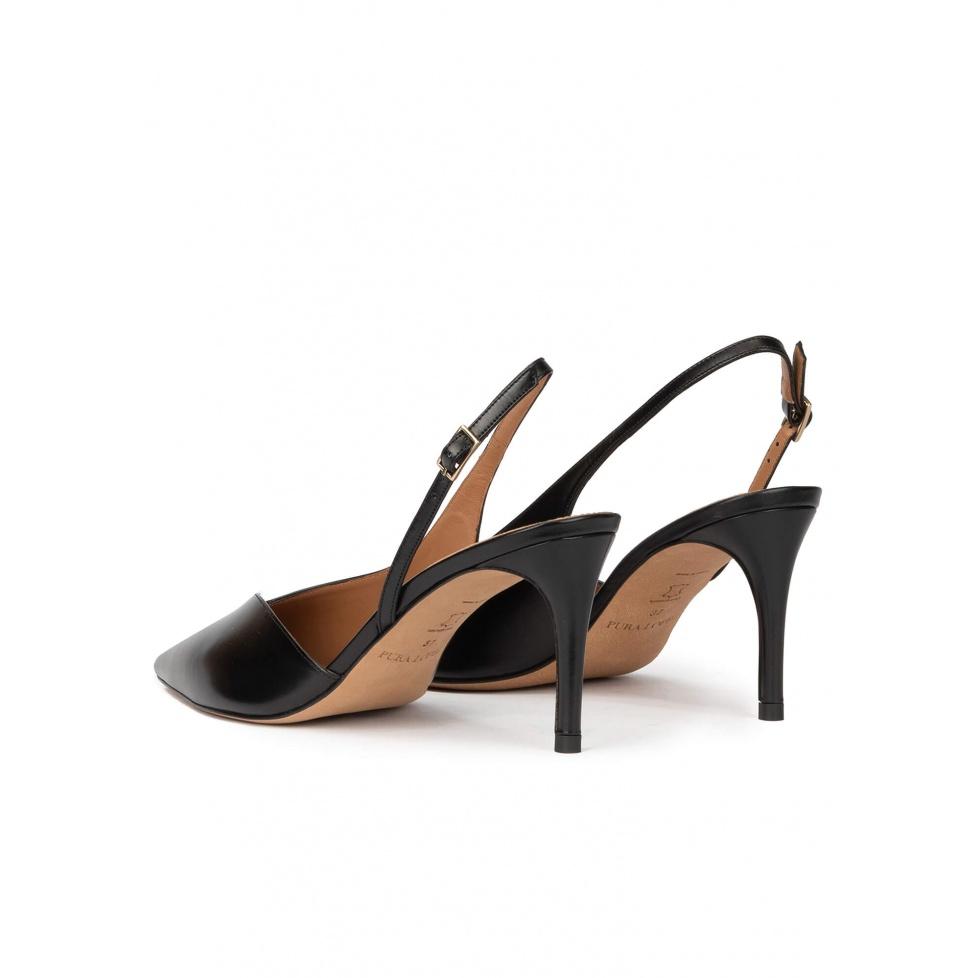 Pura López Zapatos Destalonados De Tacón Medio Y Punta Fina En Piel Color Negro