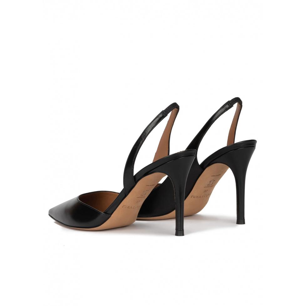 Pura López Zapatos Destalonados Negros De Piel Con Tacón Alto Y Punta Fina