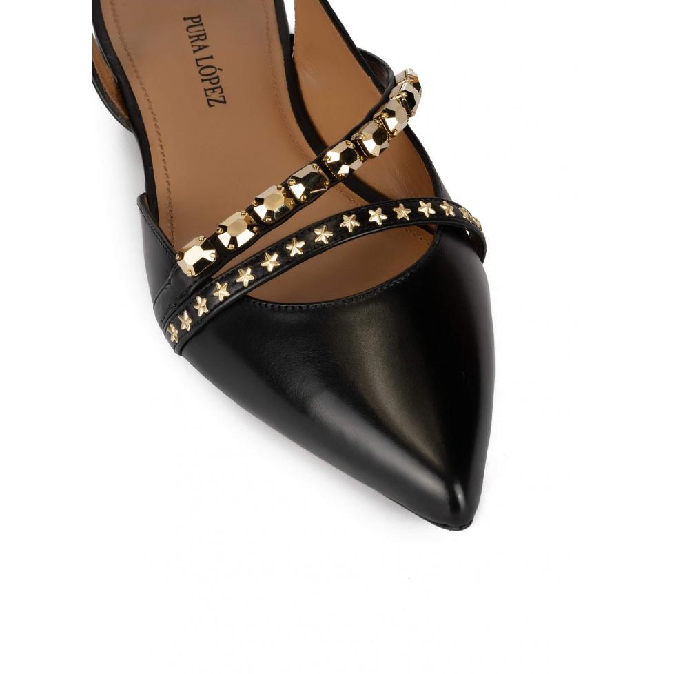 Pura López Zapatos Planos De Punta Fina En Piel Color Negro