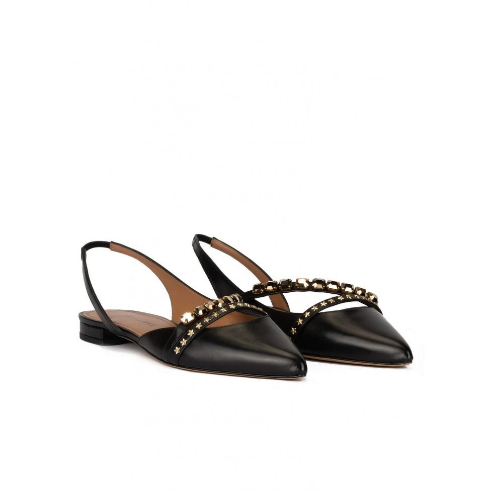 Pura López Zapatos Planos De Punta Fina En Piel Color Negro