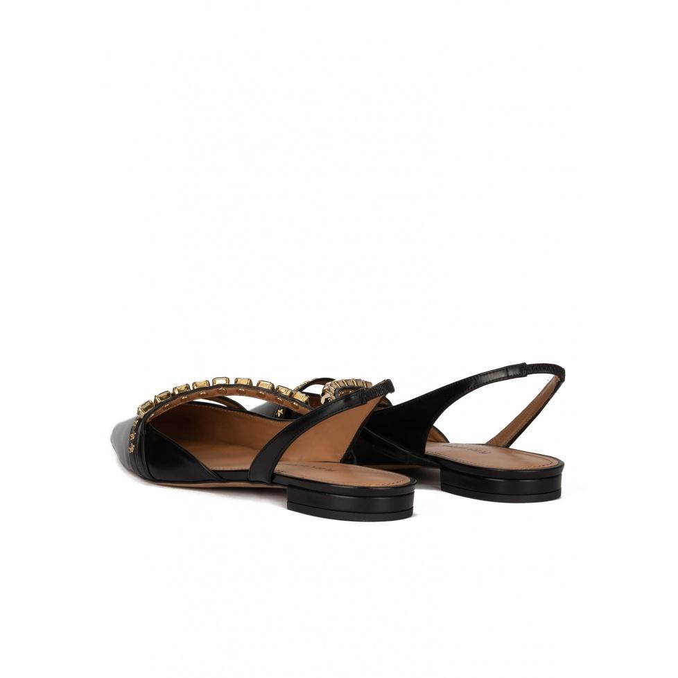 Pura López Zapatos Planos De Punta Fina En Piel Color Negro