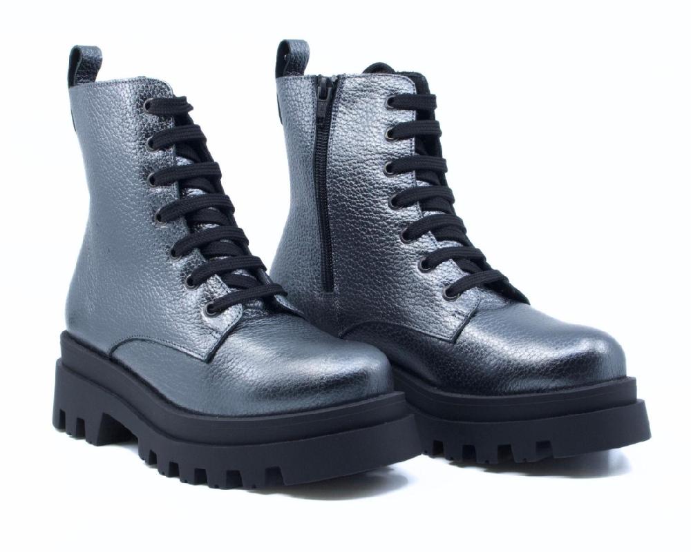 Raquel Perez Bota Militar Detroit Plata Mujer