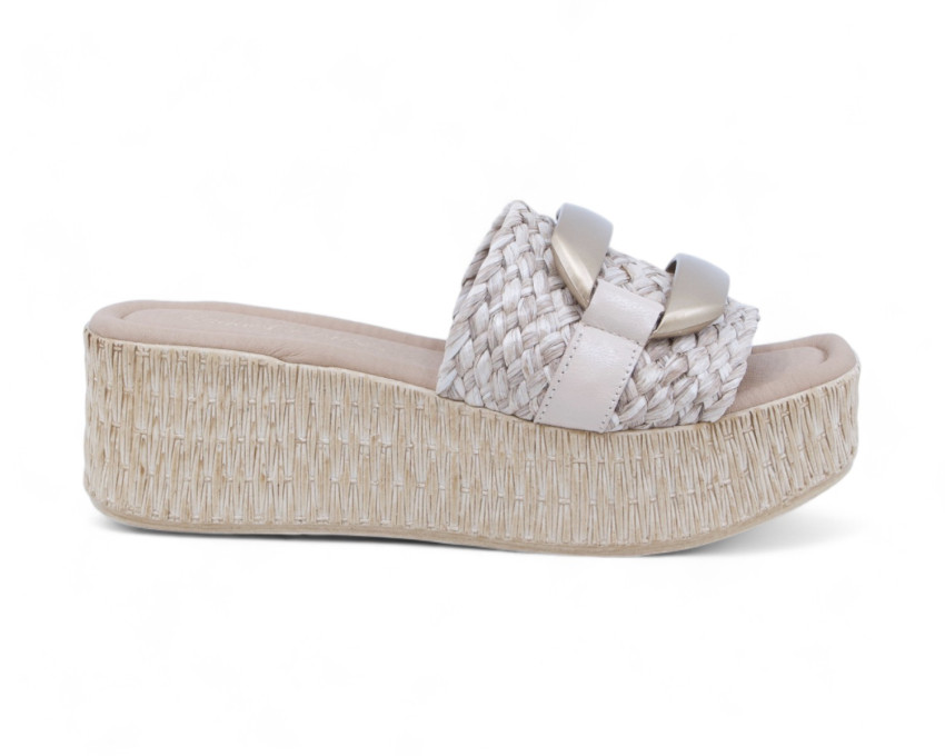 raquel perez Sandalia Cuña Cinzia 04 Beige Mujer