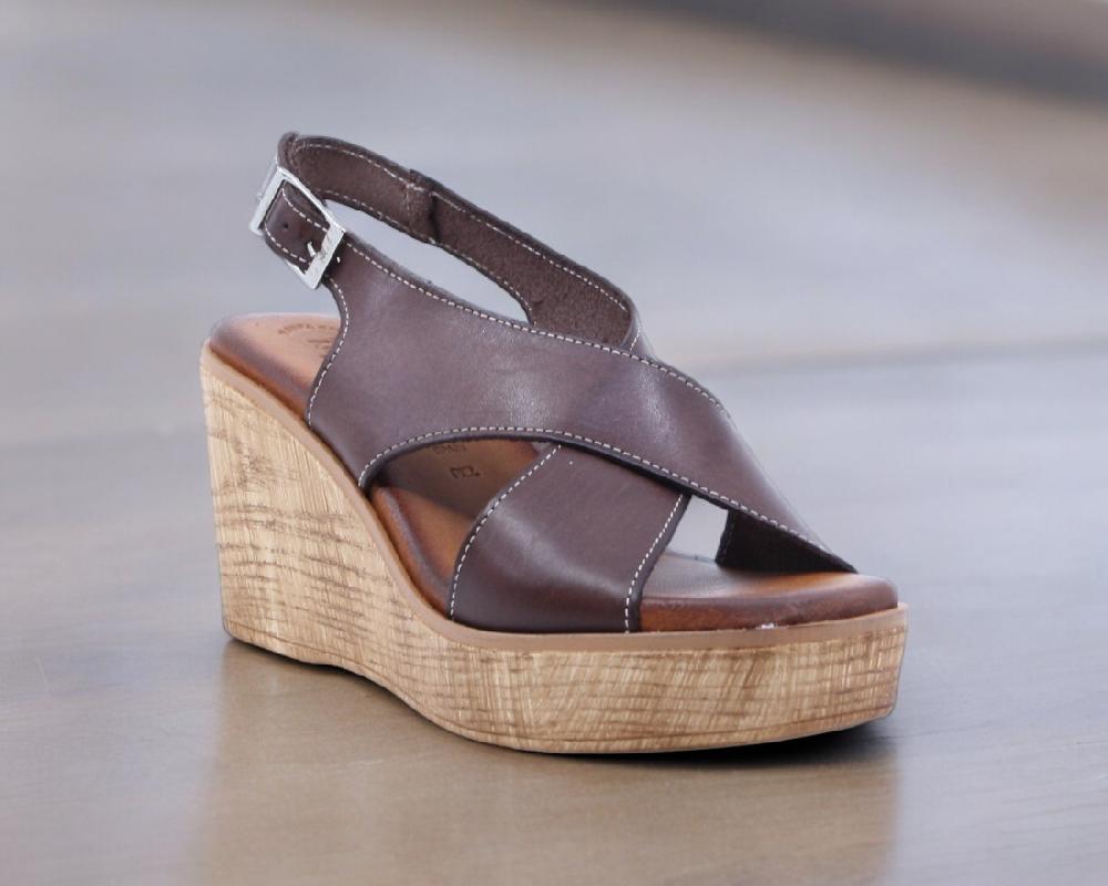 Raquel Perez Sandalia Cuña Moneda 02 Marrón Mujer